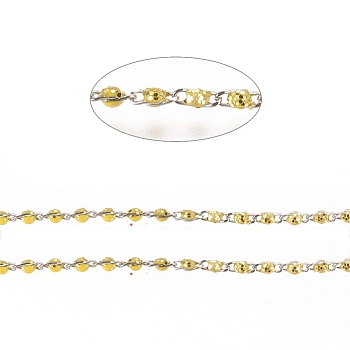 Brass Handmade Beaded Chain, Link Chains, with Enamel, Long-Lasting Plated, Unwelded, with Spool, Yellow, 5x2x2mm, about 32.8 Feet(10m)/roll