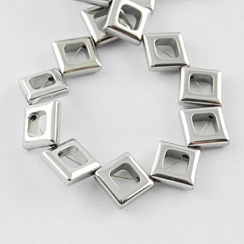 Non-magnetic Synthetic Hematite Beads Strands, Grade A, Rhombus, Silver Plated, 13x13x2mm, Hole: 1mm, about 24pcs/strand, 15.5 inch