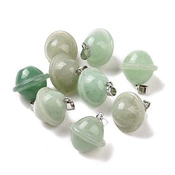 Natural Green Aventurine Pendants, Planet Charms, with Platinum Plated Alloy Snap on Bails, 19.5~21.5x18~18.5mm, Hole: 5.5x3.3mm