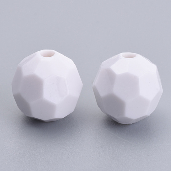Opaque Acrylic Beads, Faceted, Round, White, 10x10mm, Hole: 1.5mm, about 920pcs/500g