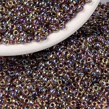 MIYUKI Round Rocailles Beads, Japanese Seed Beads, (RR342) Berry Lined Light Topaz AB, 8/0, 3mm, Hole: 1mm, about 422~455pcs/bottle, 10g/bottle