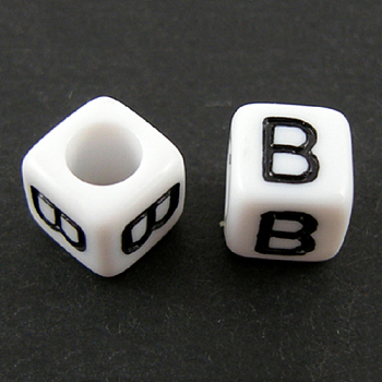 Letter Acrylic European Beads, Horizontal Hole, Cube, Letter.B, 10x10x10mm, Hole: 3.5~4mm, about 598pcs/500g