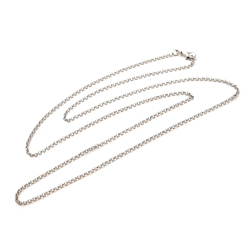 2mm Rack Plating Brass Rolo Chain Necklaces for Women Men, Cadmium Free & Lead Free, 901 Stainless Steel Clasp, Long-Lasting Plated, Platinum, 27.56 inch(70cm)