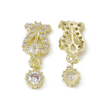 Brass Pave Clear Cubic Zirconia Nail Charms, Dangle Nail Art Decoration Accessories, with Glass Rhinestone, Flower, Light Gold, 15x5.5x2.5mm