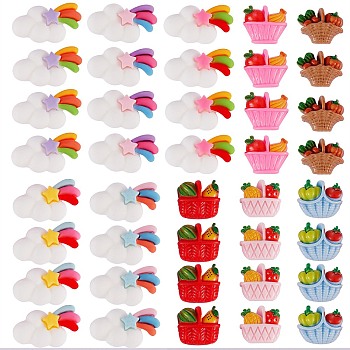40Pcs 10 Style Resin Cabochons, Fruit Basket & Cloud & Meteor with Rainbow, Mixed Color, 4pcs/style