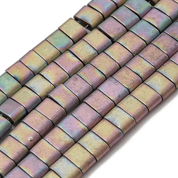 Electroplated Non-magnetic Synthetic Hematite Beads Strands, Rectangle, Matte Style, 2-Hole, Colorful, 6x4x3mm, Hole: 1.2mm, about 99pcs/strand, 15.55 inch(39.5cm)