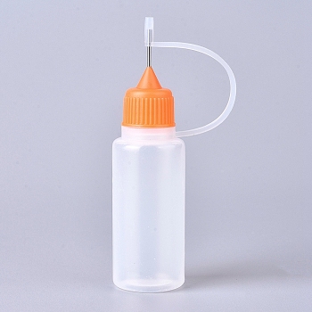 Polyethylene(PE) Needle Applicator Tip Bottles, Translucent Empty Glue Bottle, with Steel Pins, Orange, 8.5x2.3cm, Capacity: 15ml(0.5 fl. oz)