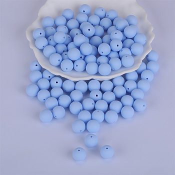 Round Silicone Focal Beads, Chewing Beads For Teethers, DIY Nursing Necklaces Making, Light Blue, 15mm, Hole: 2mm