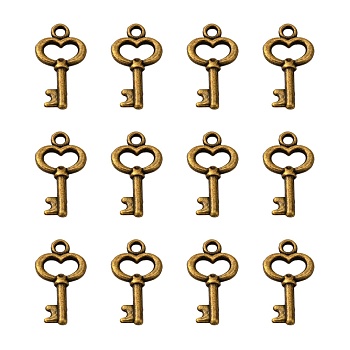 Tibetan Style Alloy Pendants, Lead Free, Cadmium Free and Nickel Free, Skeleton Key, Antique Bronze Color, 15.5mm long, 9mm wide, 2.5mm thick, hole: 1mm