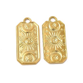 Ion Plating(IP) 304 Stainless Steel Pendants, Rectangle with Eye & Moon & Star Charm, Golden, 22.5x10.5x1.5mm, Hole: 2mm