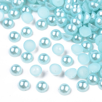 5000pcs ABS Plastic Imitation Pearl Cabochons, Half Round, Pale Turquoise, 5x2.5mm