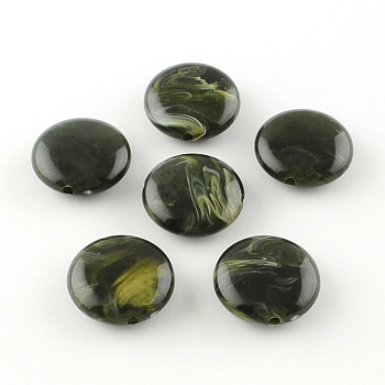 Flat Round Imitation Gemstone Acrylic Beads, Dark Olive Green, 22x8.5mm, Hole: 2mm, about 190pcs/500g