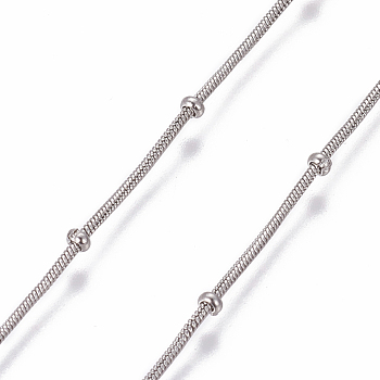 304 Stainless Steel Round Snake Chains, with Beads, Soldered, Stainless Steel Color, 0.9mm, Beads: 2x1mm