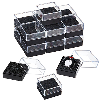 Plastic Badge Storage Box, Badge Gift Case with Black Sponge, Square, 34x34x23mm