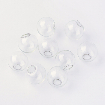 Round Mechanized Blown Glass Globe Ball Bottles, for Stud Earring or Crafts, Clear, 16mm, Half Hole: 3~5mm