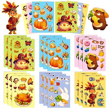6Pcs Thanksgiving Day Paper Self-Adhesive Picture Stickers, for Water Bottles, Laptop, Luggage, Cup, Computer, Mobile Phone, Skateboard, Guitar Stickers Decor, Mixed Color, 210x150x0.1mm, 6pcs/set