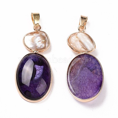 Natural Agate with Natural Shell Pendants(G-G990-01A-KCG)-3