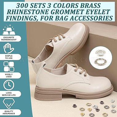 300 Sets 3 Colors Brass Rhinestone Grommet Eyelet Findings(DIY-NB0007-68)-6