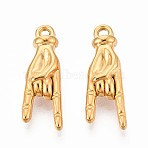 304 Stainless Steel Pendants, Ion Plating(IP), Rock Gesture Charm, Real 18K Gold Plated, 23x8.5x5mm, Hole: 1.3mm(STAS-T065-21A-G)