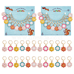 Alloy Enamel Pendant Locking Stitch Markers, 304 Stainless Steel Leverback Earring & Brass Wine Glass Charm Rings Stitch Marker, Sunflower with Smiling Face/Daisy, Mixed Color, 3.4~3.5cm, 6 style, 2pcs/style, 12pcs/set(HJEW-AB00154)