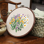 DIY Flower Pattern Linen Embroidery Hanging Ornament Kits, including Fabric, Thread, No Embroidery Hoop, Floral White, 20mm(PW22070187740)