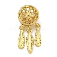 Rack Plating Brass Dangle Charms, Long-Lasting Plated, Cadmium Free & Lead Free, Round with Feather, Real 18K Gold Plated, 27x11x9mm, Hole: 4.5mm(KK-I718-30G)