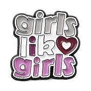 Word Girls Like Girls Lesbian Pride Rainbow Theme Enamel Pins, Black Zinc Alloy Brooch for Women, Word, 29x27.5x1.5mm(JEWB-D019-04C-EB)