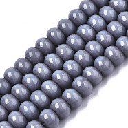 Opaque Solid Color Glass Beads Strands, Rondelle, Light Steel Blue, 10.5x7mm, Hole: 1.2mm, about 56~58pcs/Strand, 15-1/2 inch~16-1/8 inch(39.5~41cm)(GLAA-R217-01-A01)