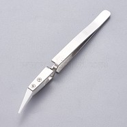 Stainless Steel Beading Tweezers, with Porcelain, Stainless Steel Color, 13.4~13.5x0.95cm(TOOL-F006-07B)