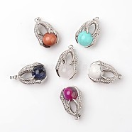 Eagle Claw Alloy Natural & Synthetic Mixed Stone Pendants, Platinum, 34~36x22~24x16mm, Hole: 5x8mm(G-L455-A)