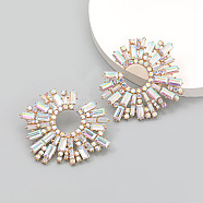 Shiny Rhinestone Irregular Statement Stud Earrings, Sun Shape Alloy Earrings for Women, Light Azore, 58x68mm(HUDU-PW0001-052A)