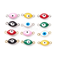 Brass Enamel Connector Charms, Oval with Evil Eye, Mixed Color, 13x5x3.5mm, Hole: 1mm(KK-K263-05)