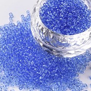 Glass Seed Beads, Transparent, Round, Light Blue, 12/0, 2mm, Hole: 1mm, about 6666pcs/100g(X1-SEED-A004-2mm-6)