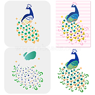 2Pcs 2 Styles Plastic Painting Stencils Sets, Reusable Drawing Stencils, for Painting on Scrapbook Fabric Tiles Floor Furniture Wood, White, Peacock Pattern, 15x15cm, 1pc/style(DIY-WH0172-888)