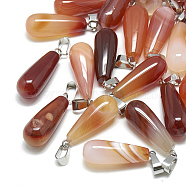 Dyed Natural Carnelian Pendants, with Stainless Steel Snap On Bails, Teardrop, 28~30x10~12mm, Hole: 6x4mm(X-G-T081-04)