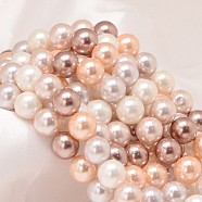 Round Shell Pearl Bead Strands, Mixed Color, 6mm, Hole: 0.8mm, about 60pcs/strand, 15.74 inch(X-BSHE-L011-6mm-L020)