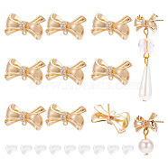 8Pcs Brass Micro Pave Clear Cubic Zirconia Bowknot Stud Earring Findings, with Horizontal Loops, Nickel Free, with 30Pcs Plastic Ear Nuts, Real 18K Gold Plated, 9.5~10.5x17mm, Hole: 0.8mm, Pin: 0.8mm(KK-BC0011-03)