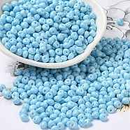 6/0 Opaque Baking Paint Glass Seed Beads, Teardrop, Sky Blue, 4.5~5x4x3~3.5mm, Hole: 0.9mm, about 5625Pcs/Pound(SEED-M012-02A-13)