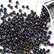 6/0 Glass Seed Beads, Metallic Colours, Round, Round Hole, Colorful, 6/0, 4mm, Hole: 1mm, about 500pcs/50g, 50g/bag, 18bags/2pounds(SEED-US0003-4mm-603)