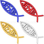 4Pcs 4 Colors ABS Plastic Car Stickers, Jesus Fish, for Easter, Mixed Color, 138x45x5.8mm, 1pc/color(AJEW-FH0003-02)