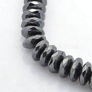 Electroplate Non-magnetic Synthetic Hematite Beads Strands, Faceted Rondelle, Black Plated, 8x3mm, Hole: 1mm, about 106pcs/strand, 15.1 inch(X-G-J208H-03)