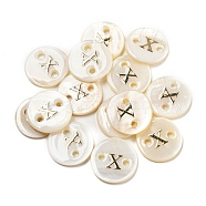 Freshwater Shell Buttons, Flat Round , Letter X, 12x2mm, Hole: 1.6mm(BUTT-Z001-01X)