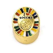 Brass Enamel European Beads, Large Hole Beads, Cadmium Free & Lead Free, Long-Lasting Plated, Real 18K Gold Plated, Oval with I Love Soccer, Colorful, 13x10.5x9mm, Hole: 4.5mm(KK-Z081-13)