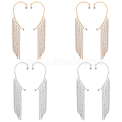 HOBBIESAY 8Pcs 4 Style Crystal Rhinestone Chain Tassel Dangle Cuff Earrings, Alloy Climber Wrap Around Non-piercing Earrings for Women, Platinum & Light Gold, 135mm, 2Pcs/style(EJEW-HY0001-02)