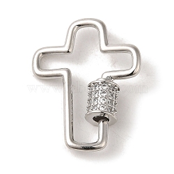 Brass Micro Pave CLear Cubic Zirconia Keychain Clasps, Platinum, Cross, 28x22x2mm(KK-R162-028P)