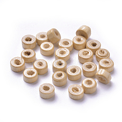 Natural Maple Wood Beads, Lead Free, Flat Round, Dyed, Beige, 6x3mm, Hole: 2mm, about 2954pcs/200g(X-WOOD-S610-7-LF)