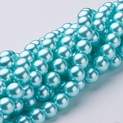 Glass Pearl Beads Strands, Pearlized, Round, Light Cyan, 12mm, Hole: 1mm, about 68pcs/strand, 30.71 inch(78cm)(HY-12D-B12)