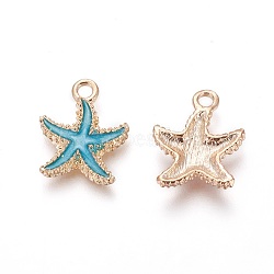 Alloy Enamel Pendants, Starfish/Sea Stars, Light Gold, Deep Sky Blue, 18x14.5x3mm, Hole: 1.4mm(X-PALLOY-F224-10G-02)