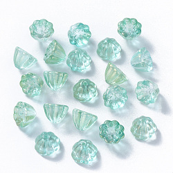 Transparent Spray Painted Glass Beads, with Glitter Powder, Lotus Pod, Pale Turquoise, 11x10.5x8mm, Hole: 1mm(X-GLAA-T016-32B)