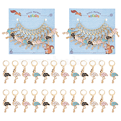 Flamingo Stitch Markers, Alloy Enamel Crochet Leverback Hoop Charms, Locking Stitch Marker with Wine Glass Charm Ring, Mixed Color, 4.5cm, 4 colors, 3pcs/color, 12pcs/set(HJEW-AB00189)